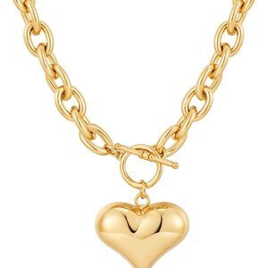 Gold Silver Heart Necklace Brass Women Chunky Pendant Jewelry for Gifts